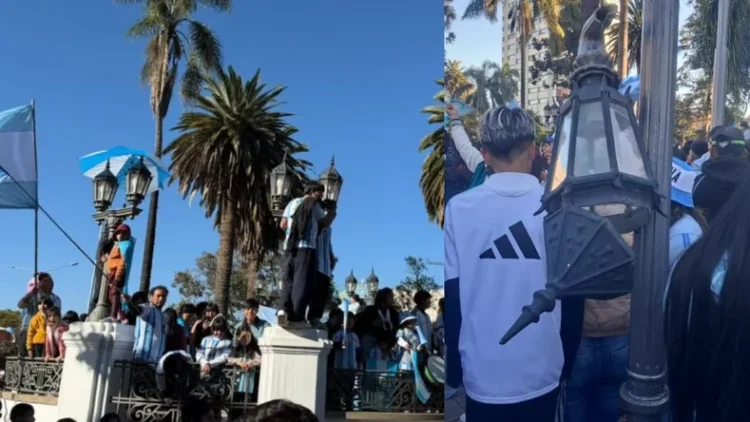 Post Festejos: Vandalizaron los faroles coloniales de la Plaza Belgrano durante las celebraciones por la Selección