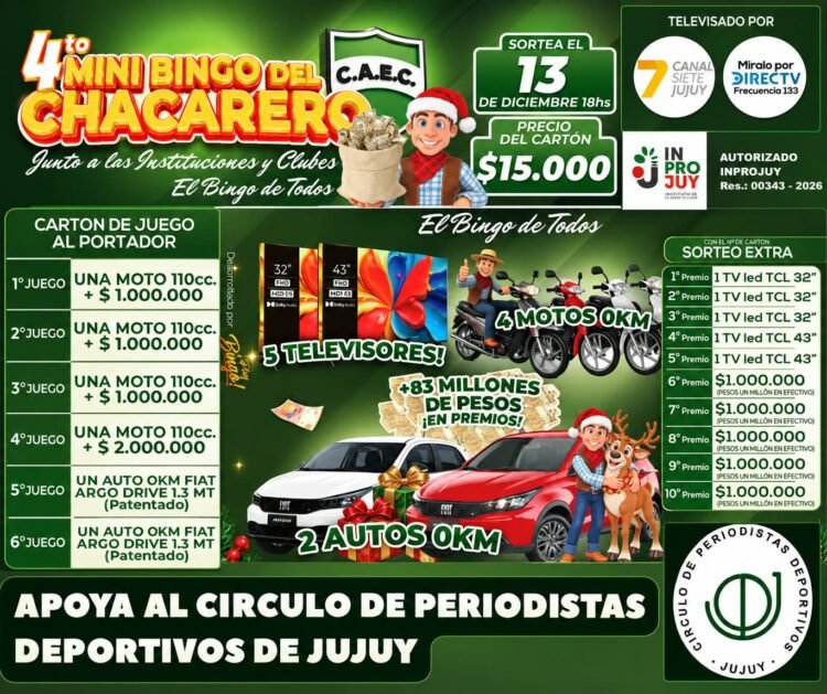 Colabora no seas rata: El Círculo de Periodistas Deportivos de Jujuy vende el Mini Bingo del Chacarero para sostener su sede